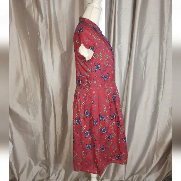 Raspberry Red Butterfly Button Front Midi Dress Joe Browns UK 14 Short Sleeve. - Picture 8 of 11